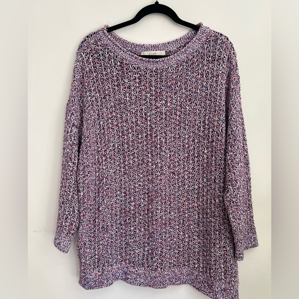 LOFT Lavender Multi-Blend Open Knit Crew Sweater